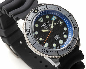 Seiko Prospex X Subaru Collaboration Automatic 200M Diver Limited Edition JDM SZEL010. Limited edition of 300 pieces. Features 200m water resistance, high-quality silicon band, JIS/ISO compliance for magnetic/shock resistance, automatic movement with 41-hour power reserve. Inspired by SUBARU’s design with blue dial, hexagon pattern, and Hawk Eye elements. Available on Watchoutz.com, best online watch shop, fast intrernational shipping, genuine products only, satisfy customers from worldwide