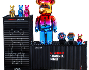 Casio G-Shock X MEDICOM TOY BE@RBRICK 2021 "Shanghai Night" GM-5600SN & GM-110SN Full Set Container Packaging www.watchoutz.com