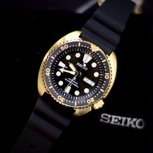 Seiko Prospex Automatic 200M Diver's Watch Turtle Gold Black Tone SRPC44 WOz www.watchoutz.com