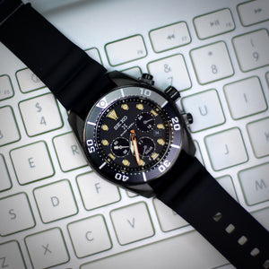 watchoutzintl SEIKO PROSPEX SOLAR SCUBA DIVER THE BLACK SERIES LIMITED EDITION CHRONOGRAPH SBDL065