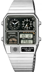 Citizen Retro Analog-Digital Temperature Display ANA-DIGI-Temp Silver JG2101-78E. Available at Watchoutz.com, Hong Kong's top online watch retailer. Enjoy fast, secure international shipping and shop genuine Japanese watches with over 13 years of exceptional service. Visit Watch Outz International for your horology treasure hunt.