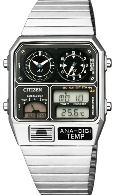 Citizen Retro Analog-Digital Temperature Display ANA-DIGI-Temp Silver JG2101-78E www.watchoutz.com