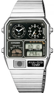 Citizen Retro Analog-Digital Temperature Display ANA-DIGI-Temp Silver JG2101-78E. Available at Watchoutz.com, Hong Kong's top online watch retailer. Enjoy fast, secure international shipping and shop genuine Japanese watches with over 13 years of exceptional service. Visit Watch Outz International for your horology treasure hunt.