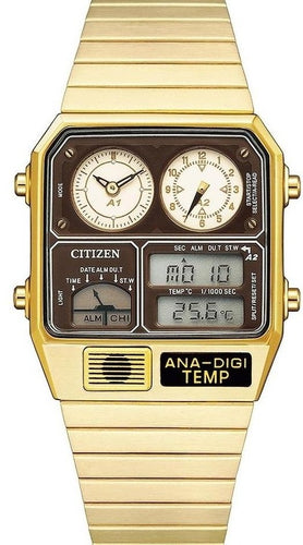 Citizen Retro Analog-Digital Temperature Display ANA-DIGI-Temp Gold-Brown JG2103-72X www.watchoutz.com