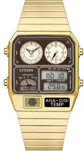 Citizen Retro Analog-Digital Temperature Display ANA-DIGI-Temp Gold-Brown JG2103-72X www.watchoutz.com