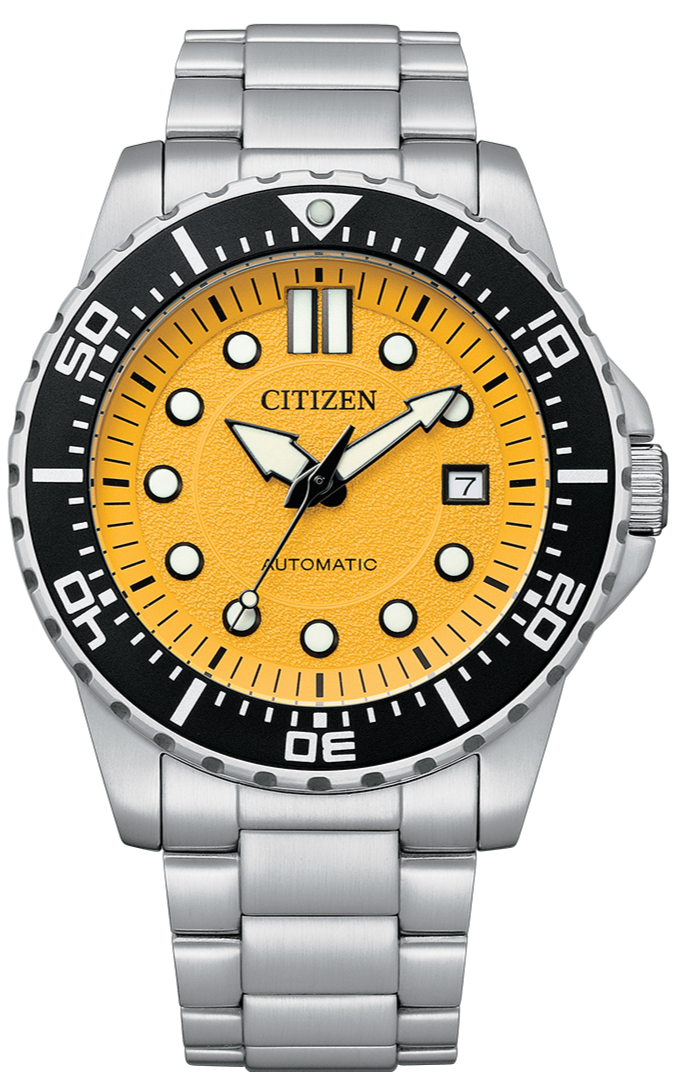 Citizen Mechanical Automatic Date Display Mango Yellow Dial NJ0170-83Z. Available at Watchoutz.com, Hong Kong's top online watch retailer with a physical shop. Enjoy fast, secure international shipping and shop for genuine Japanese watches with over 13 years of exceptional service and reputation. Visit Watch Outz International for your next horology treasure hunt. 