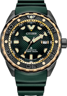 Citizen Promaster NB6006‑02X Super Titanium Automatic Diver watch with bold green dial, black strap, and lightweight 200M ISO‑certified design.