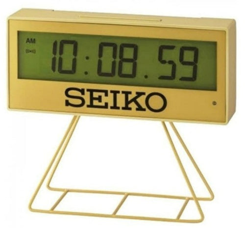 Seiko Heritage Digital LCD Display Alarm Clock Medium Gold QHL084G www.watchoutz.com