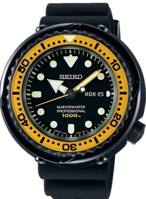 Seiko Prospex Marinemaster Professional 1000M Quartz Diver Yellow Bezel Tuna SBBN027 www.watchoutz.com