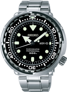 Seiko Prospex Marine Master Quartz Professional 300M Scuba Diver Tuna Silver Bracelet Discontinued www.watchoutz.com