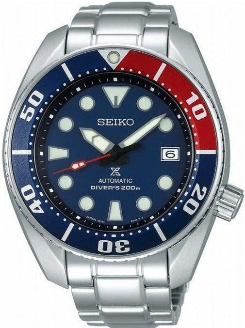SEIKO PROSPEX AUTOMATIC DIVERS 200M SUMO RED BLUE DIAL SBDC057 www.watchoutz.com