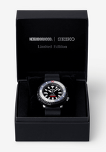 Seiko Prospex x Neighborhood Limited Edition Tuna SBDY077: Automatic Diver 200M with rugged black case, bold white indices, and distinct Neighborhood design. Buy brand new Japanese genuine watches at Watchoutz.com, enjoy fast international shipping and top notch online shopping experiences. Satisfy customers proven from Trustpilot. Visit Watchoutzinternational for watches