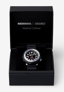 Seiko Prospex x Neighborhood Limited Edition Tuna SBDY077: Automatic Diver 200M with rugged black case, bold white indices, and distinct Neighborhood design. Buy brand new Japanese genuine watches at Watchoutz.com, enjoy fast international shipping and top notch online shopping experiences. Satisfy customers proven from Trustpilot. Visit Watchoutzinternational for watches