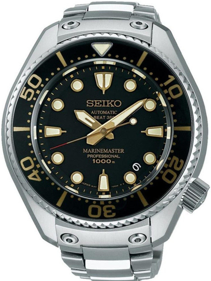 Seiko Prospex Marine Master SBEX001 - Celebrating 50 years of excellence, this limited edition Automatic Hi-Beat Professional 1000M dive watch features a robust stainless steel case, a high-legibility dial with luminescent markers, and a durable sapphire crystal. Designed for professional divers, it offers exceptional performance with a water resistance of up to 1000 meters, a unidirectional rotating bezel, and a screw-down crown. The watch is powered by Seiko's high-beat automatic movement, Watchoutz.com
