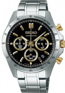 Seiko Spirit Quartz Chronograph Tachymeter JDM Black-Gold Dial SBTR015 www.watchoutz.com