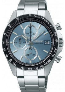 Seiko Spirit Quartz Chronograph Tachymeter JDM Icy Blue Dial SBTR029 www.watchoutz.com