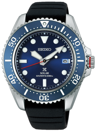 Seiko Prospex Solar 200M Scuba Diver Rubber Band Blue Dial SNE593P1 www.watchoutz.com