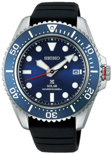 Seiko Prospex Solar 200M Scuba Diver Rubber Band Blue Dial SNE593P1 www.watchoutz.com