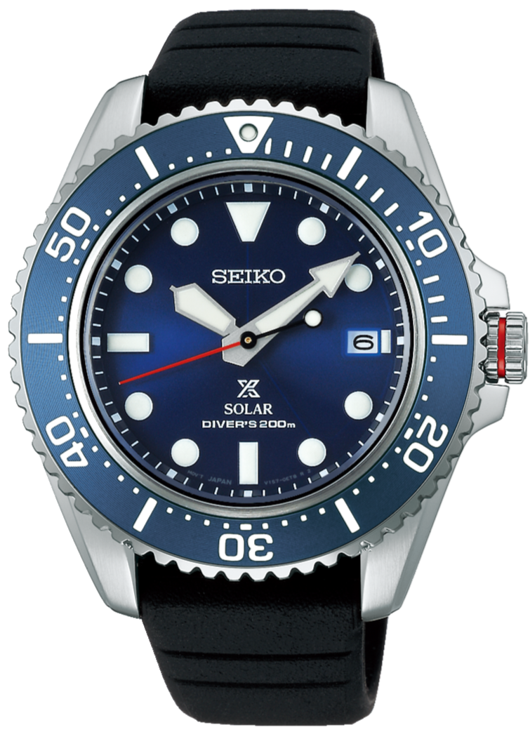 Seiko Prospex Solar 200M Scuba Diver Rubber Band Blue Dial SNE593P1 www.watchoutz.com