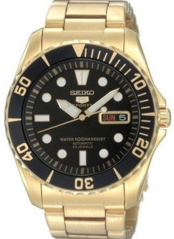 Seiko 5 Sports Automatic 100M Diver Gold Tone Date Day Display