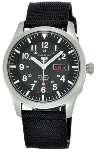SEIKO 5 SPORTS AUTOMATIC 100M BLACK NYLON STRAP SNZG15K1 www.watchoutz.com