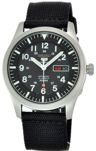SEIKO 5 SPORTS AUTOMATIC 100M BLACK NYLON STRAP SNZG15K1 www.watchoutz.com