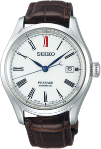 Seiko Presage Arita Porcelain White Dial Automatic Date Display Brown Leather SPB095J1 www.watchoutz.com