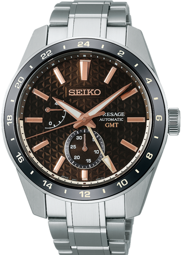 Seiko Presage Sharp Edge Series Automatic GMT Brown Rosegold SPB275 SPB275J1 Watchoutz.com