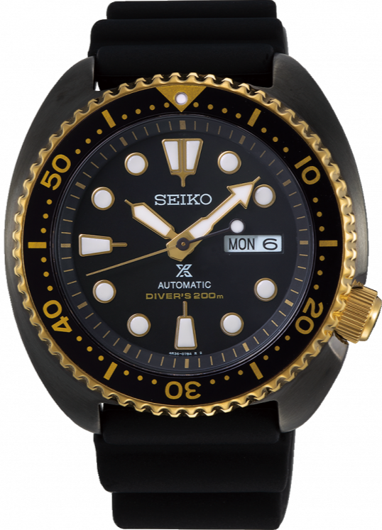 Seiko Prospex Automatic 200M Diver Scuba Black-Gold Turtle SRPD46J1 www.watchoutz.com