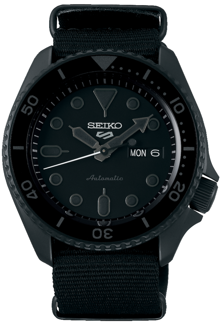 Seiko 5 Sports Street Style Black-Out Nylon strap SRPD79K1 www.watchoutz.com