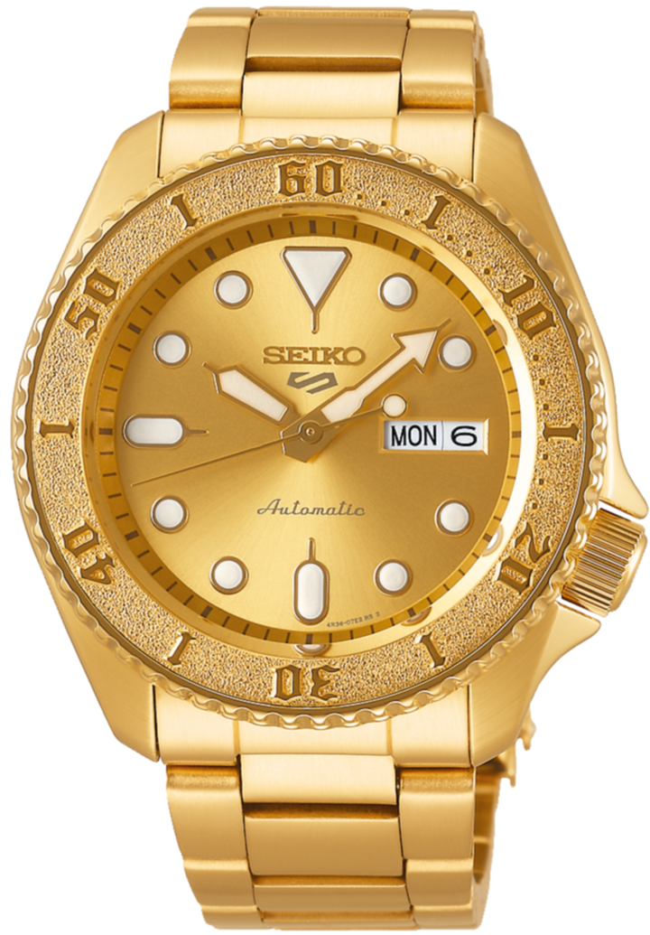 Seiko 5 Sports Automatic Street Style Gold Tone SRPE74K1 SRPE74. Available at Watchoutz.com, your best online watch retailer based in Hong Kong, buy brand new genuine Japanese watches with confidence, fast international shipping, Satisfied customers proven. Visit Watchoutzinternational for your next horology hunt.