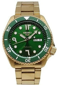 Seiko 5 Sports Automatic Arabic Numerals Date Display Golden Tone Green Dial SRPF90K1 www.watchoutz.com