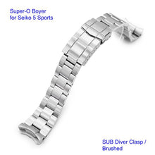 Super-O Boyer Stainless 316L Steel Watch Bracelet for Seiko 5 Sports 22mm