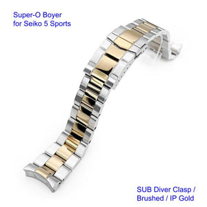 Super-O Boyer Stainless 316L Steel Watch Bracelet for Seiko 5 Sports 22mm