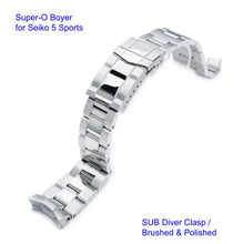 Super-O Boyer Stainless 316L Steel Watch Bracelet for Seiko 5 Sports 22mm