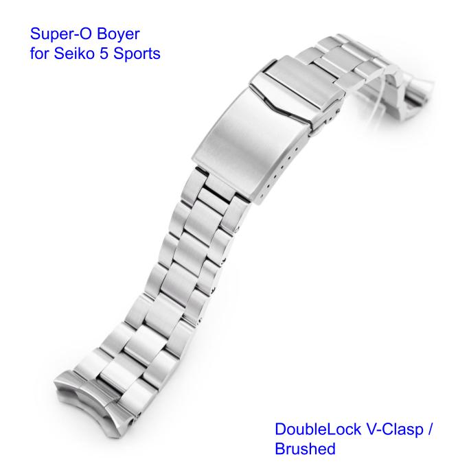 Super-O Boyer Stainless 316L Steel Watch Bracelet for Seiko 5 Sports 22mm