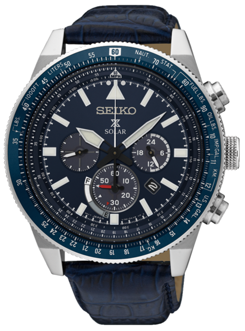 Seiko Prospex Sky Solar Chronograph Blue Dial Leather Strap SSC609P1 WATCH OUTZ