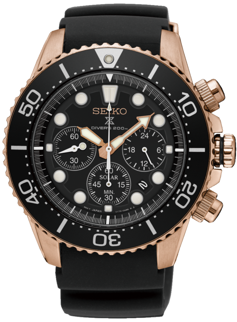 Seiko Prospex Solar Chronograph 200M Diver Scuba Black-Gold Tone SSC618P1 www.watchoutz.com