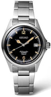 Rare Seiko TiCTAC 35th Anniversary SZSB006 JDM automatic limited edition front view watch with stainless steel bracelet and black dial