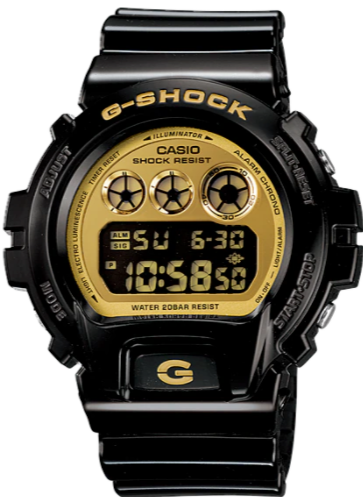 Casio G Shock DW6900 Series Gloss Black Gold Digital DW6900CB 1 DW 6900CB WATCH OUTZ