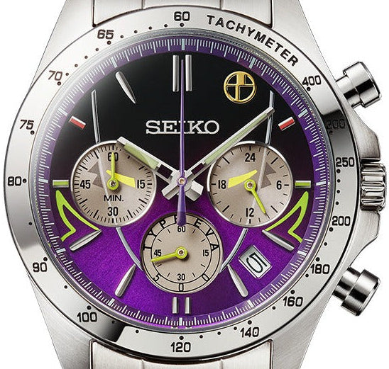 Seiko X Shinkansen 500 Series 25th Anniversary Limited Edition Quartz Chronograph - Evangelion Shinkansen 500 TYPE EVA. Available at Watchoutz.com, the best online watch retailer based in Hong Kong, fast international shipping, genuine Japanese brand new watches, best deals, satisfy customers, richen your online purchase experience with Watchoutzinternational