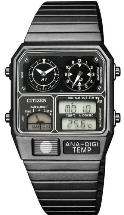Citizen Retro Analog-Digital Display ANA-DIGI-Temp Black JG2105-93E. Available at Watchoutz.com, Hong Kong's top online watch retailer. Enjoy fast, secure international shipping and shop genuine Japanese watches with over 13 years of exceptional service. Visit Watch Outz International for your horology treasure hunt.