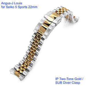 Angus-J Louis Stainless 316L Steel Watch Bracelet for Seiko 5 Sports IP-twotone gold www.watchoutz.com